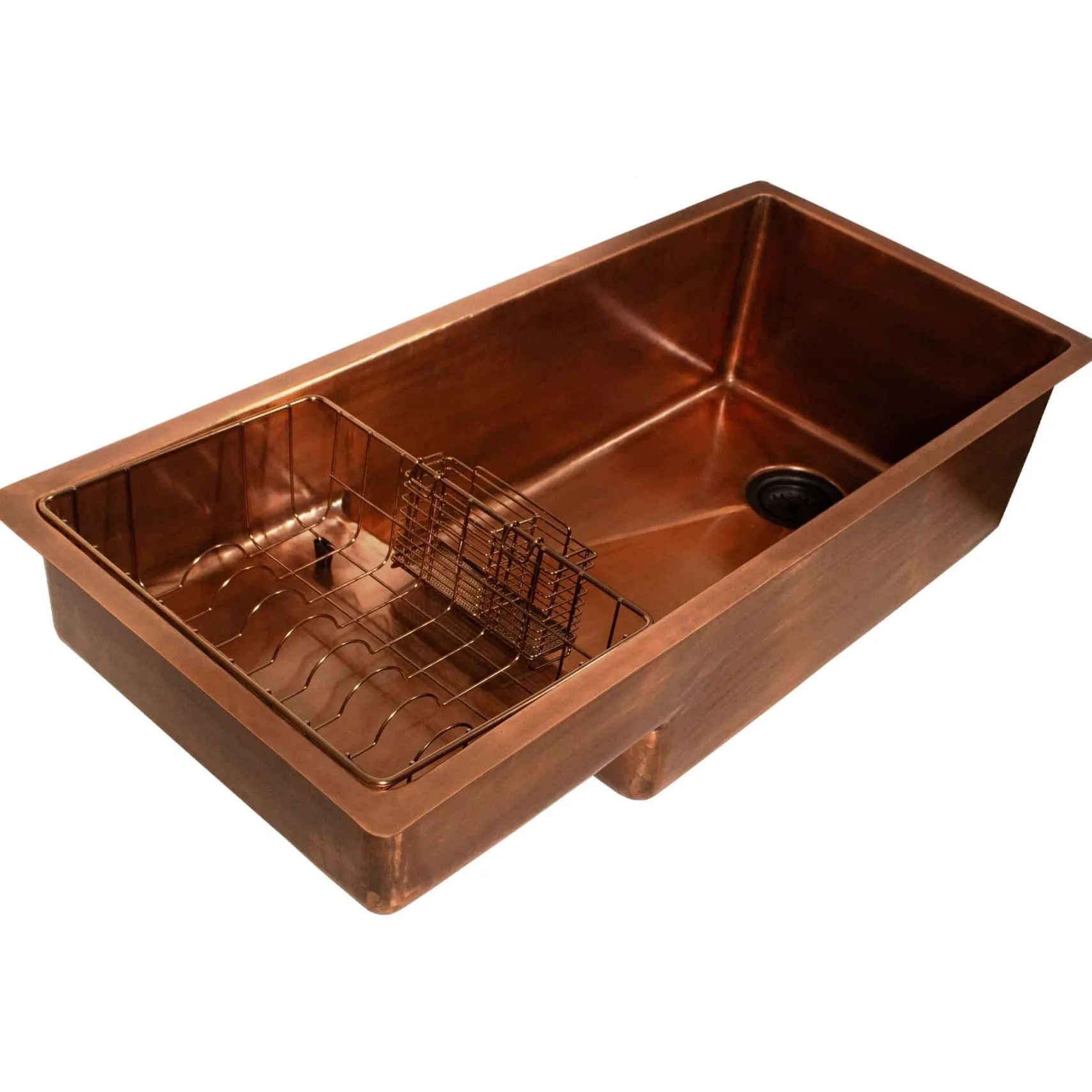 Nantucket Sinks x Studio Dearborn Brightwork 39" Undermount Copper Kitchen Sink with Accessories, 16 Gauge, STEPPE3918-SMC