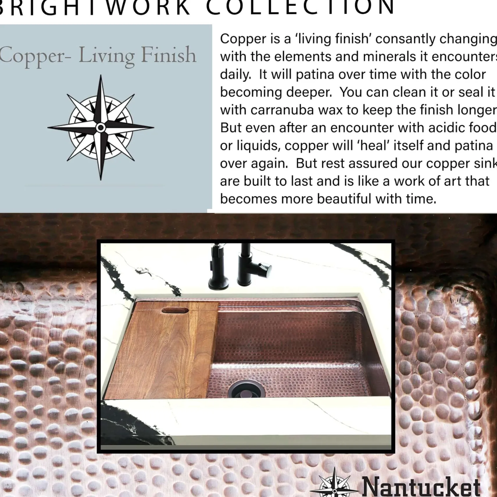 Nantucket Sinks x Studio Dearborn Brightwork 39" Undermount Copper Kitchen Sink with Accessories, 16 Gauge, STEPPE3918-SMC