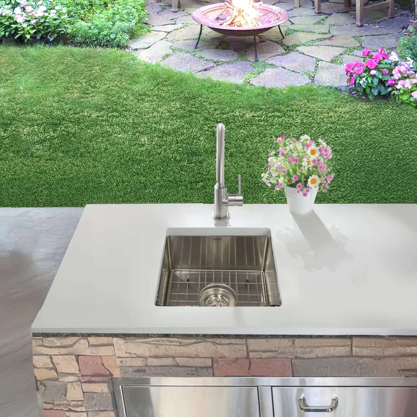 Nantucket Sinks All Weather 15" Undermount 316 Marine Grade Stainless Steel Kitchen Sink with Accessories, 16 Gauge, AW1515-16
