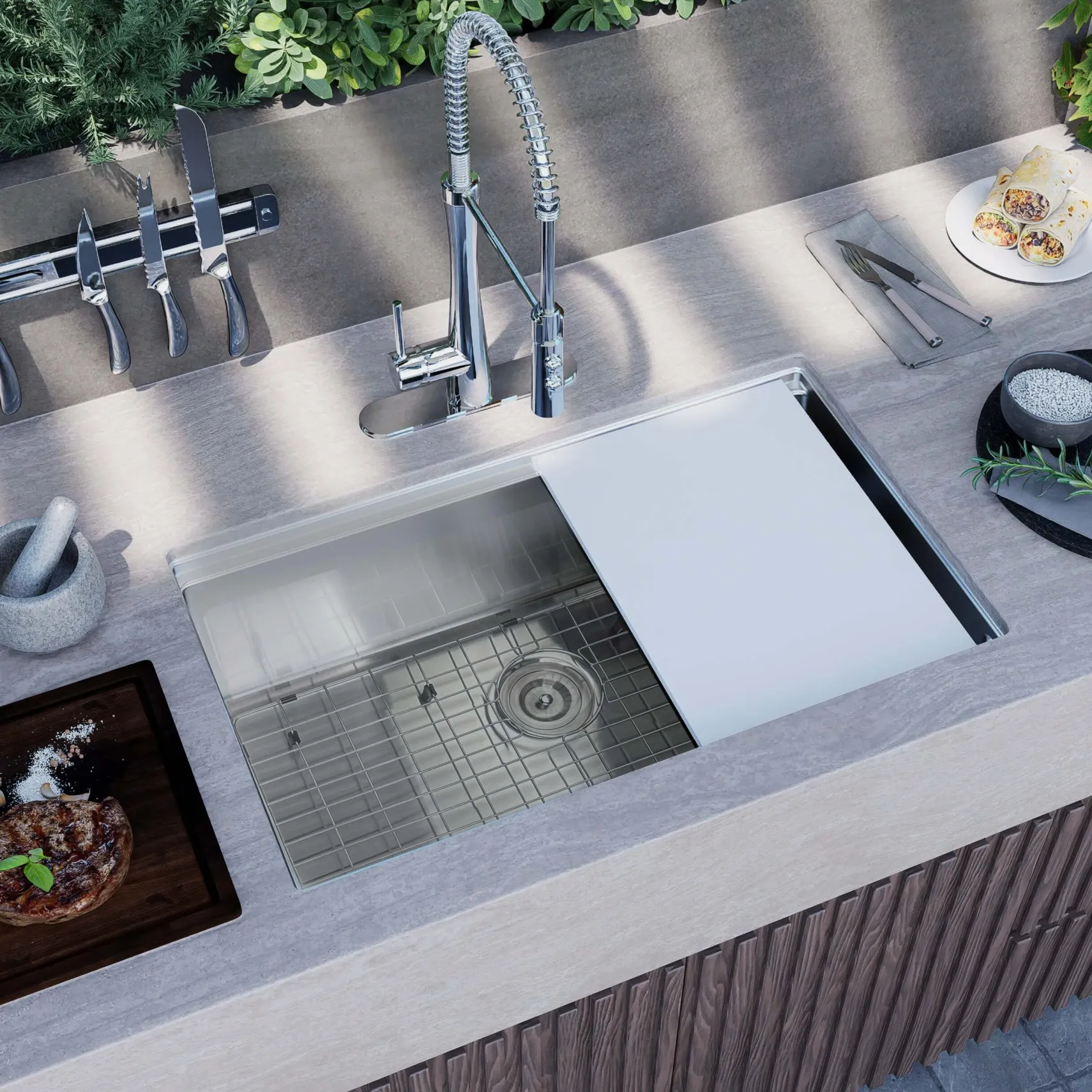 Nantucket Sinks All Weather 32" Undermount 316 Marine Grade Stainless Steel Kitchen Sink with Accessories, 16 Gauge, AW-PS-3219-16