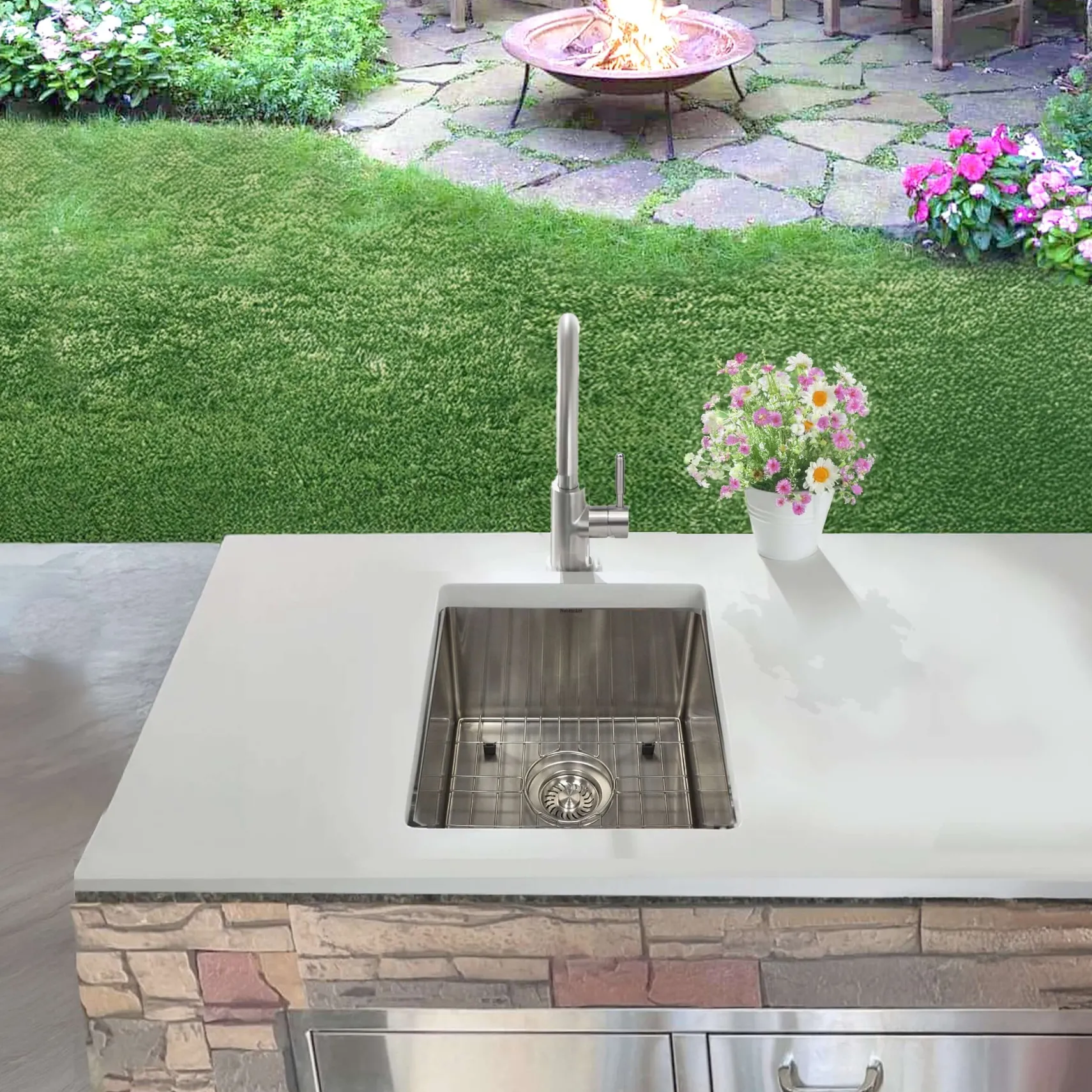 Nantucket Sinks All Weather 15" Undermount 316 Marine Grade Stainless Steel Kitchen Sink with Accessories, 16 Gauge, AW1518-16