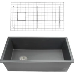 Nantucket Sinks Cape 34" Dual Mount Fireclay Kitchen Sink with Accessories, Matte Black, Wellfleet-3419MatteBlack