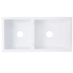 Nantucket Sinks Cape 36" Fireclay Farmhouse Sink, 60/40 Double Bowl, White, Hyannis-36-DBL