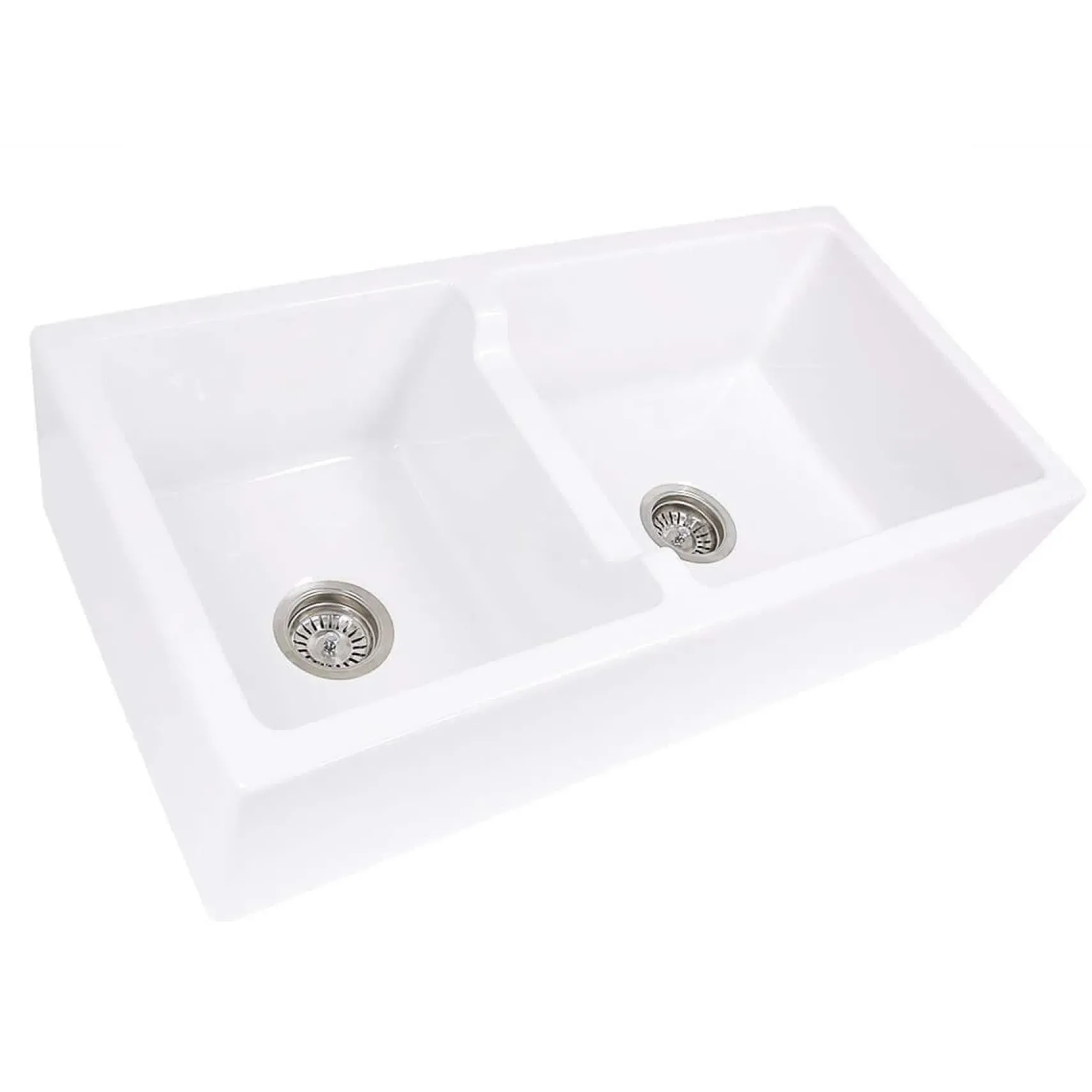 Nantucket Sinks Cape 36" Fireclay Farmhouse Sink, 60/40 Double Bowl, White, Hyannis-36-DBL