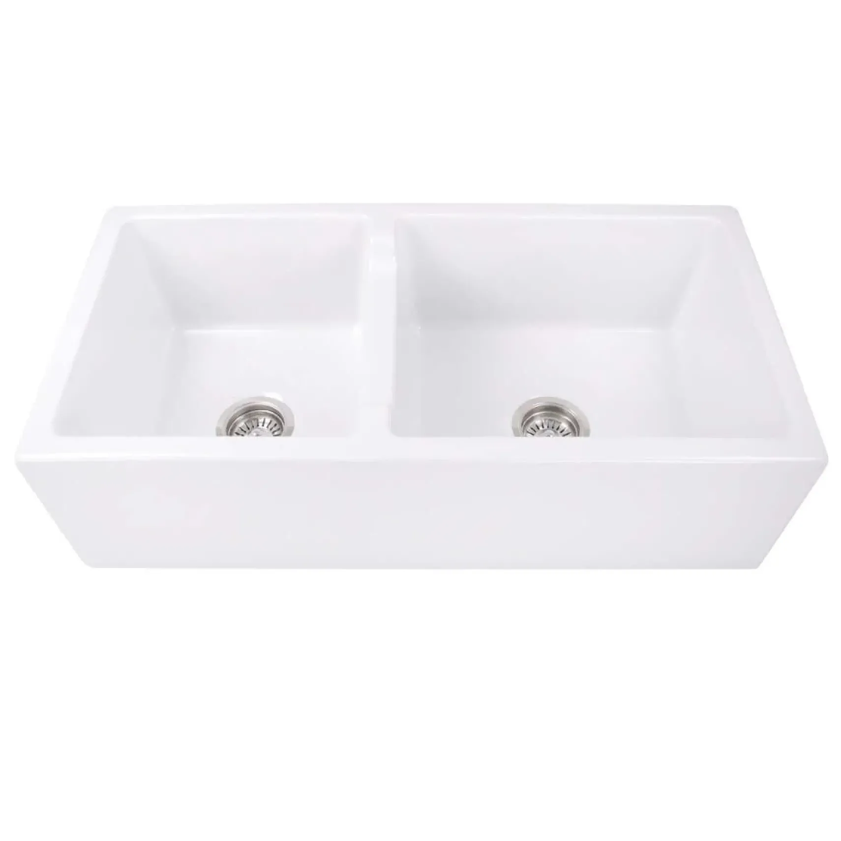 Nantucket Sinks Cape 36" Fireclay Farmhouse Sink, 60/40 Double Bowl, White, Hyannis-36-DBL