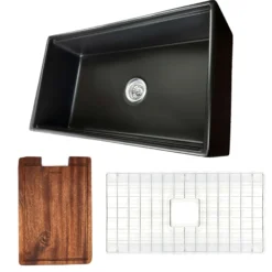 Nantucket Sinks Cape 33" Fireclay Workstation Farmhouse Sink with Accessories, Matte Black, T-PS33MB