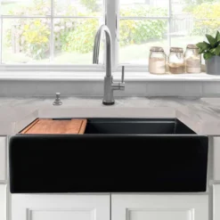 Nantucket Sinks Cape 33" Fireclay Workstation Farmhouse Sink with Accessories, Matte Black, T-PS33MB
