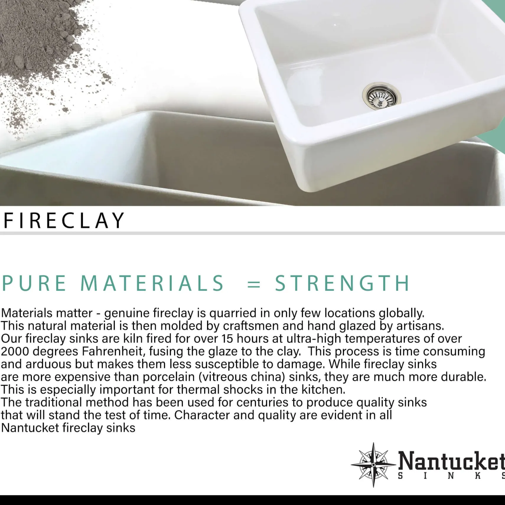 Nantucket Sinks Cape 24" Fireclay Farmhouse Sink, White, Hyannis-24
