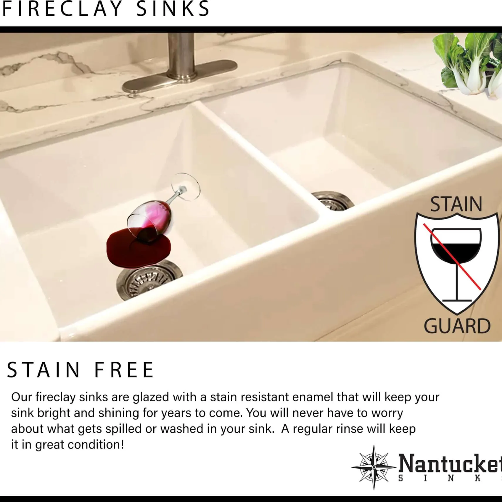 Nantucket Sinks Cape 24" Fireclay Farmhouse Sink, White, Hyannis-24