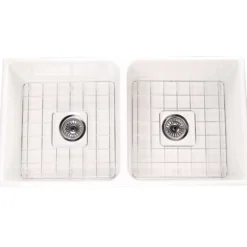 Nantucket Sinks Cape 36" Fireclay Farmhouse Sink with Accessories, White, T-FCFS36-DBL