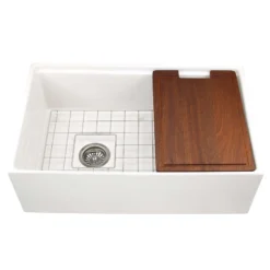 Nantucket Sinks Cape 30" Fireclay Workstation Farmhouse Sink with Accessories, White, T-PS30W