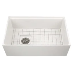 Nantucket Sinks Cape 30" Fireclay Workstation Farmhouse Sink with Accessories, White, T-PS30W