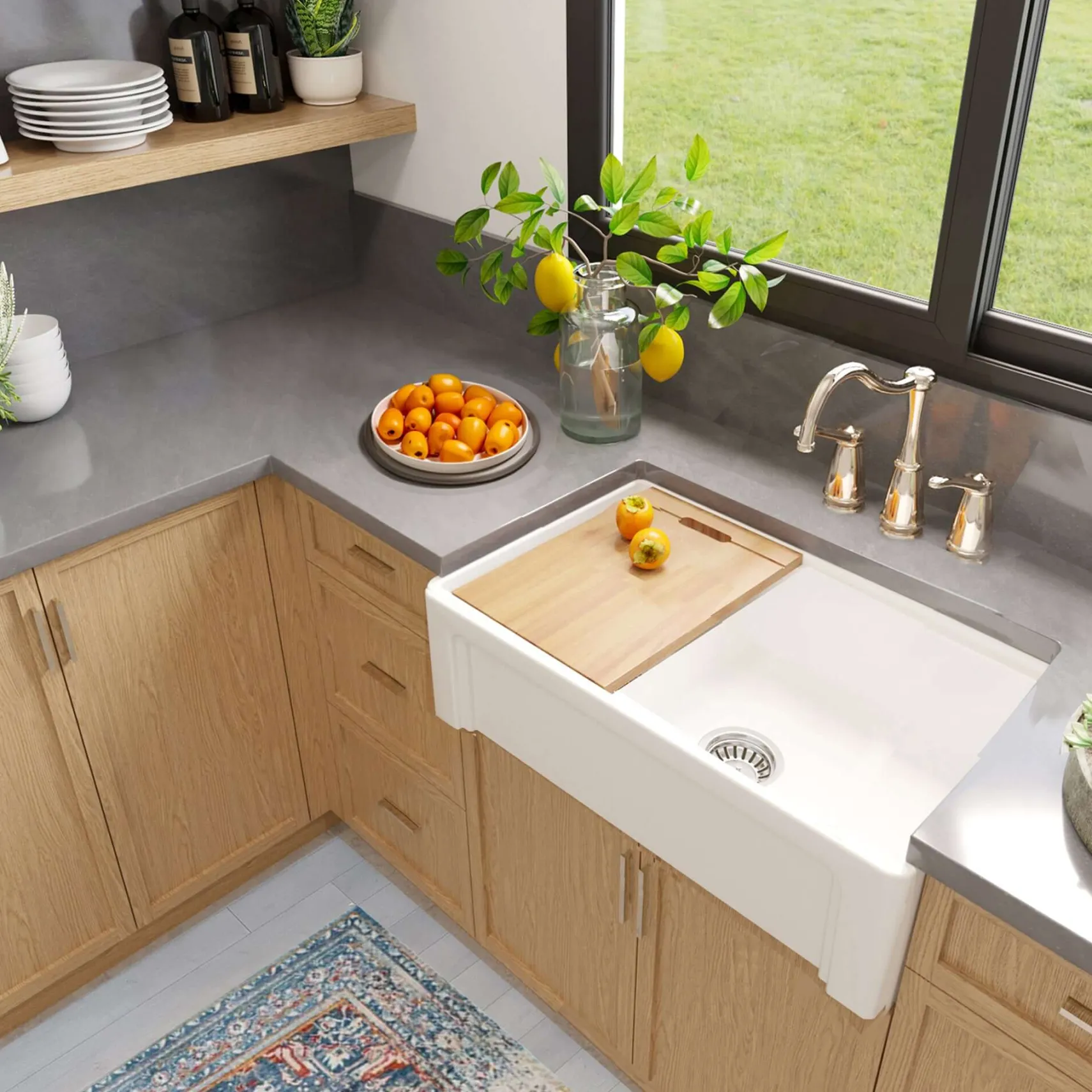 Nantucket Sinks Cape 30" Fireclay Workstation Farmhouse Sink, White, Dennis30SG
