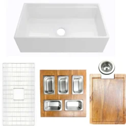 Nantucket Sinks Cape 33" Fireclay Farmhouse Sink with Accessories, White, HZ-TPS33W-ST1