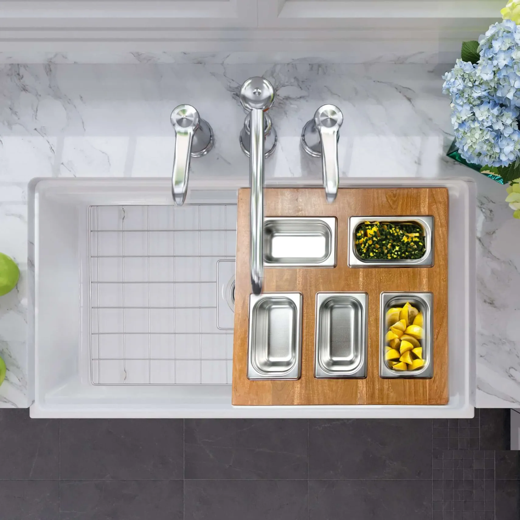 Nantucket Sinks Cape 33" Fireclay Farmhouse Sink with Accessories, White, HZ-TPS33W-ST1