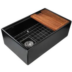 Nantucket Sinks Cape 30" Fireclay Workstation Farmhouse Sink with Accessories, Matte Black, T-PS30MB