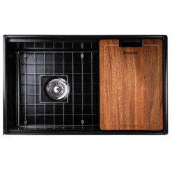 Nantucket Sinks Cape 30" Fireclay Workstation Farmhouse Sink with Accessories, Matte Black, T-PS30MB