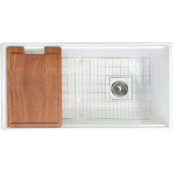 Nantucket Sinks Cape 36" Fireclay Workstation Farmhouse Sink with Accessories, White, T-PS36W