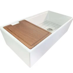 Nantucket Sinks Cape 36" Fireclay Workstation Farmhouse Sink with Accessories, White, T-PS36W