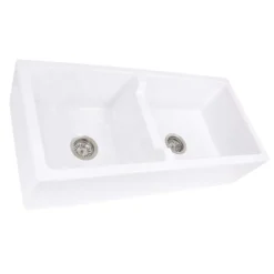 Nantucket Sinks Cape 40" Fireclay Farmhouse Sink, 50/50 Double Bowl, White, Hyannis-39-DBL