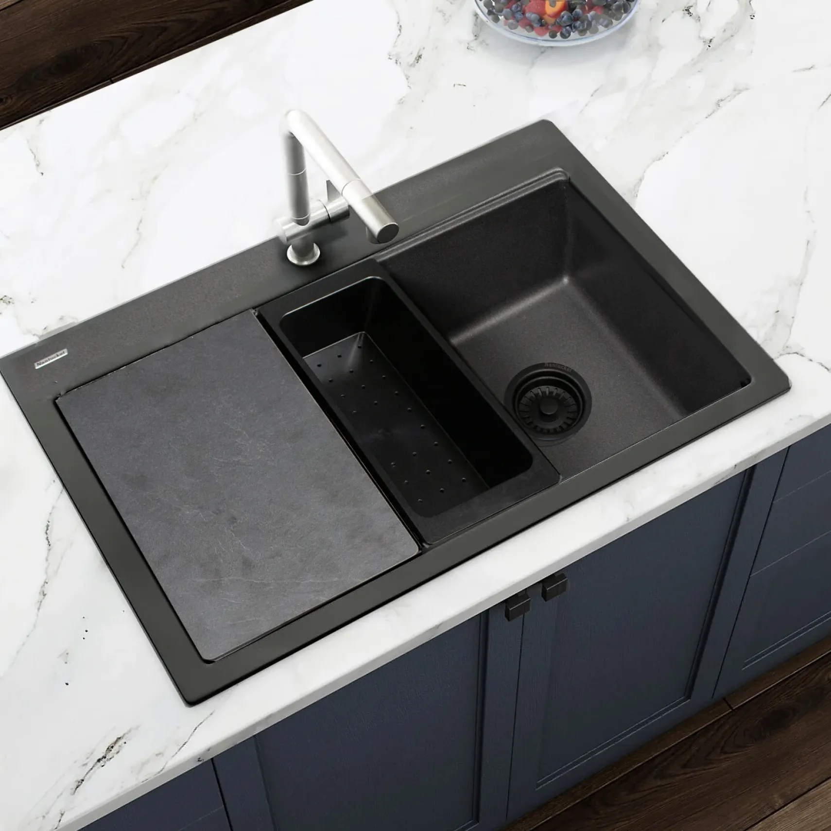 Nantucket Sinks Plymouth 33" Dual Mount Granite Composite Workstation Kitchen Sink, Black, PR3322PS-BL