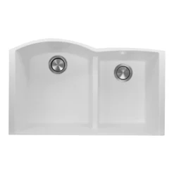 Nantucket Sinks Plymouth 33" Granite Composite Kitchen Sink, 60/40 Double Bowl, White, PR6040-W-UM