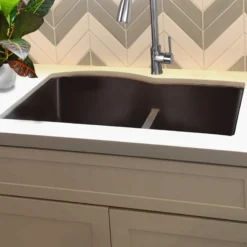 Nantucket Sinks Plymouth 33" Granite Composite Kitchen Sink, 60/40 Double Bowl, Brown, PR6040-BR
