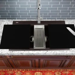 Nantucket Sinks Plymouth 34" Granite Composite Kitchen Sink, 50/50 Double Bowl, Brown, PR3420PS-BR