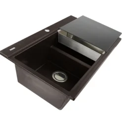 Nantucket Sinks Plymouth 34" Granite Composite Kitchen Sink, 50/50 Double Bowl, Brown, PR3420PS-BR