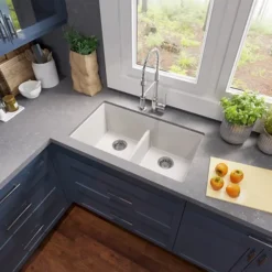 Nantucket Sinks Plymouth 33" Undermount Granite Composite Kitchen Sink, 50/50 Double Bowl, White, PR5050-LDW