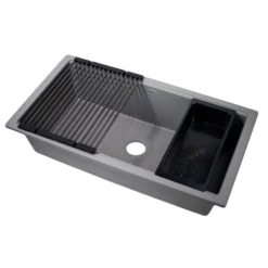 Nantucket Sinks Plymouth 34" Undermount Granite Composite Workstation Kitchen Sink with Accessories, Titanium Grey, PR3419-TI-UM