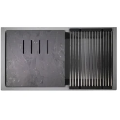 Nantucket Sinks Plymouth 34" Undermount Granite Composite Workstation Kitchen Sink with Accessories, Titanium Grey, PR3419-TI-UM