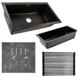 Nantucket Sinks Plymouth 34" Undermount Granite Composite Workstation Kitchen Sink with Accessories, Black, PR3419-NBL-UM