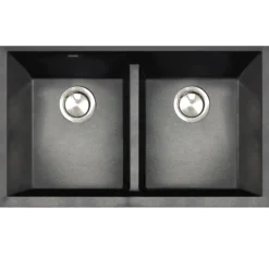 Nantucket Sinks Plymouth 33" Undermount Granite Composite Kitchen Sink, 50/50 Double Bowl, Black/metallic flecks, PR5050-LDBL