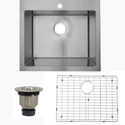 Nantucket Sinks Pro Series 25" Drop In/Topmount 304 Stainless Steel Kitchen Sink with Accessories, 16 Gauge, SR2522-16