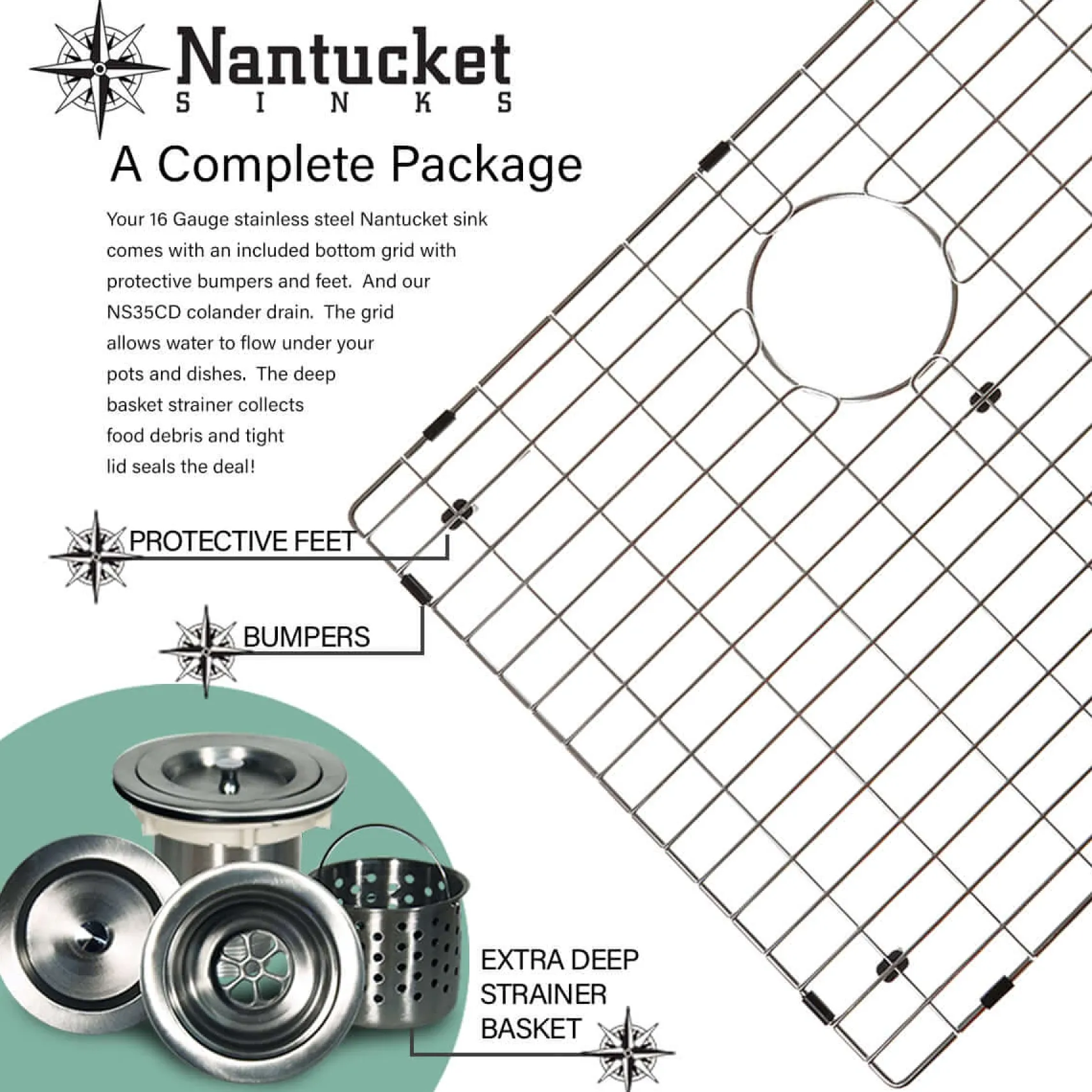 Nantucket Sinks Pro Series 33" 304 Stainless Steel Retrofit Farmhouse Sink with Accessories, EZApron33-9