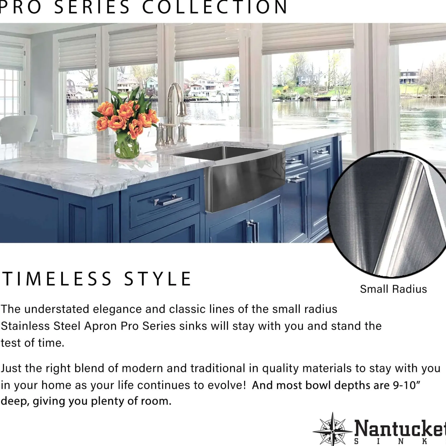 Nantucket Sinks Pro Series 33" 304 Stainless Steel Retrofit Farmhouse Sink with Accessories, EZApron33-9