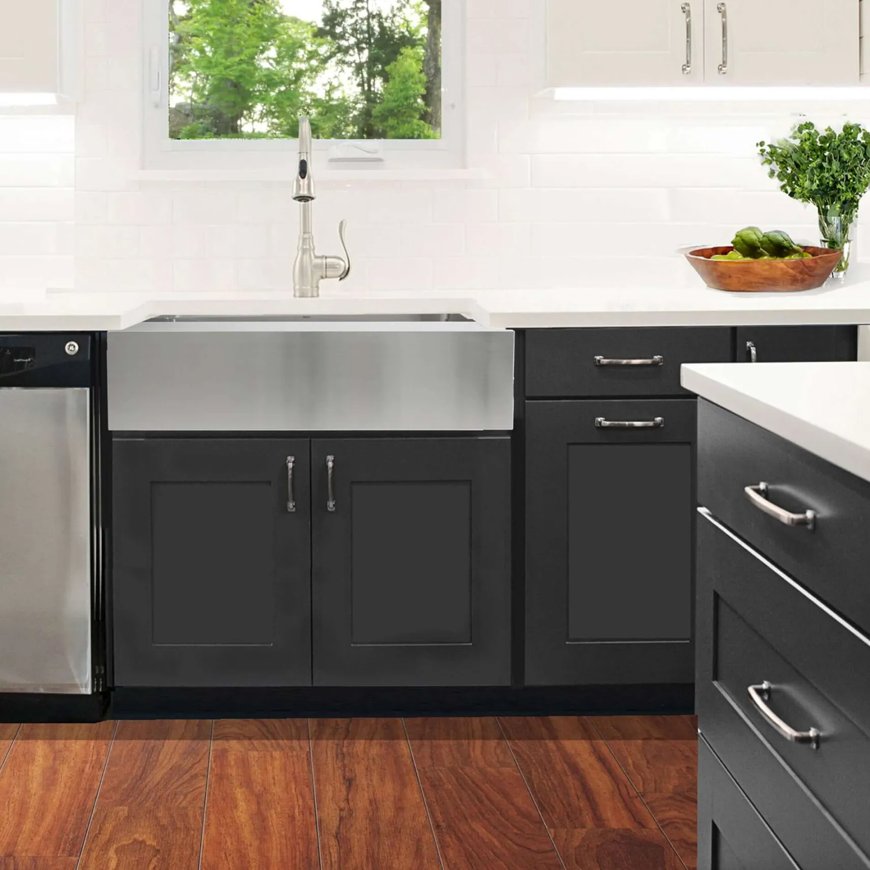 Nantucket Sinks Pro Series 33" 304 Stainless Steel Retrofit Farmhouse Sink with Accessories, EZApron33-9