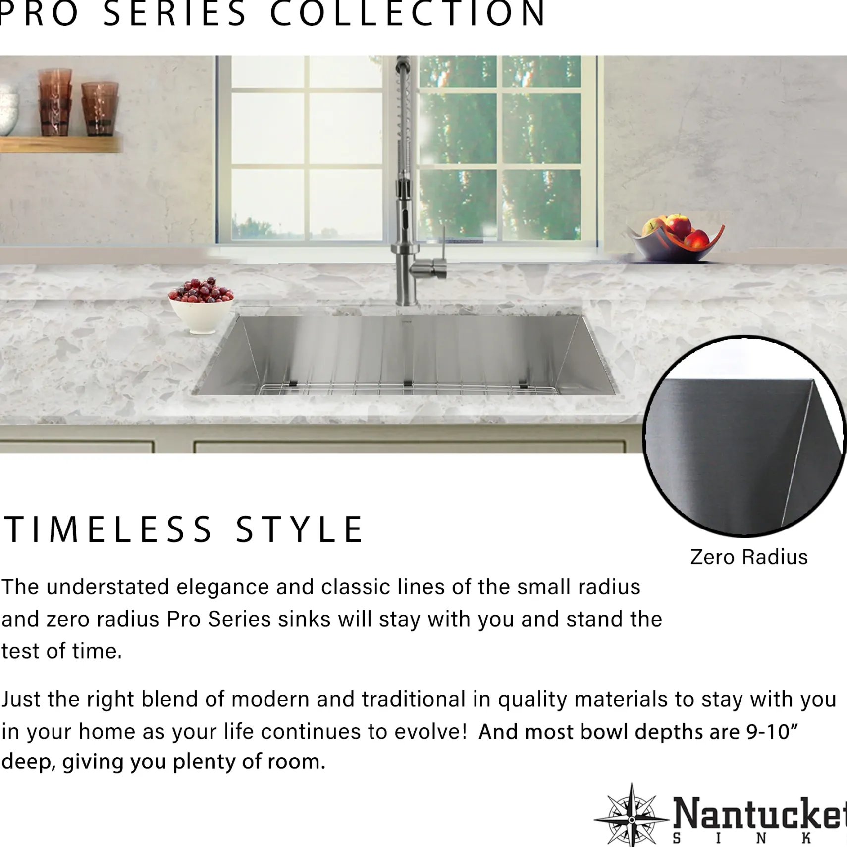 Nantucket Sinks Pro Series 33" Stainless Steel Kitchen Sink, 16 Gauge, ZR3322-S-16