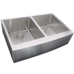 Nantucket Sinks Pro Series 33" Stainless Steel Farmhouse Sink, 16 Gauge, Double Bowl, APRON332210-DBL-SR