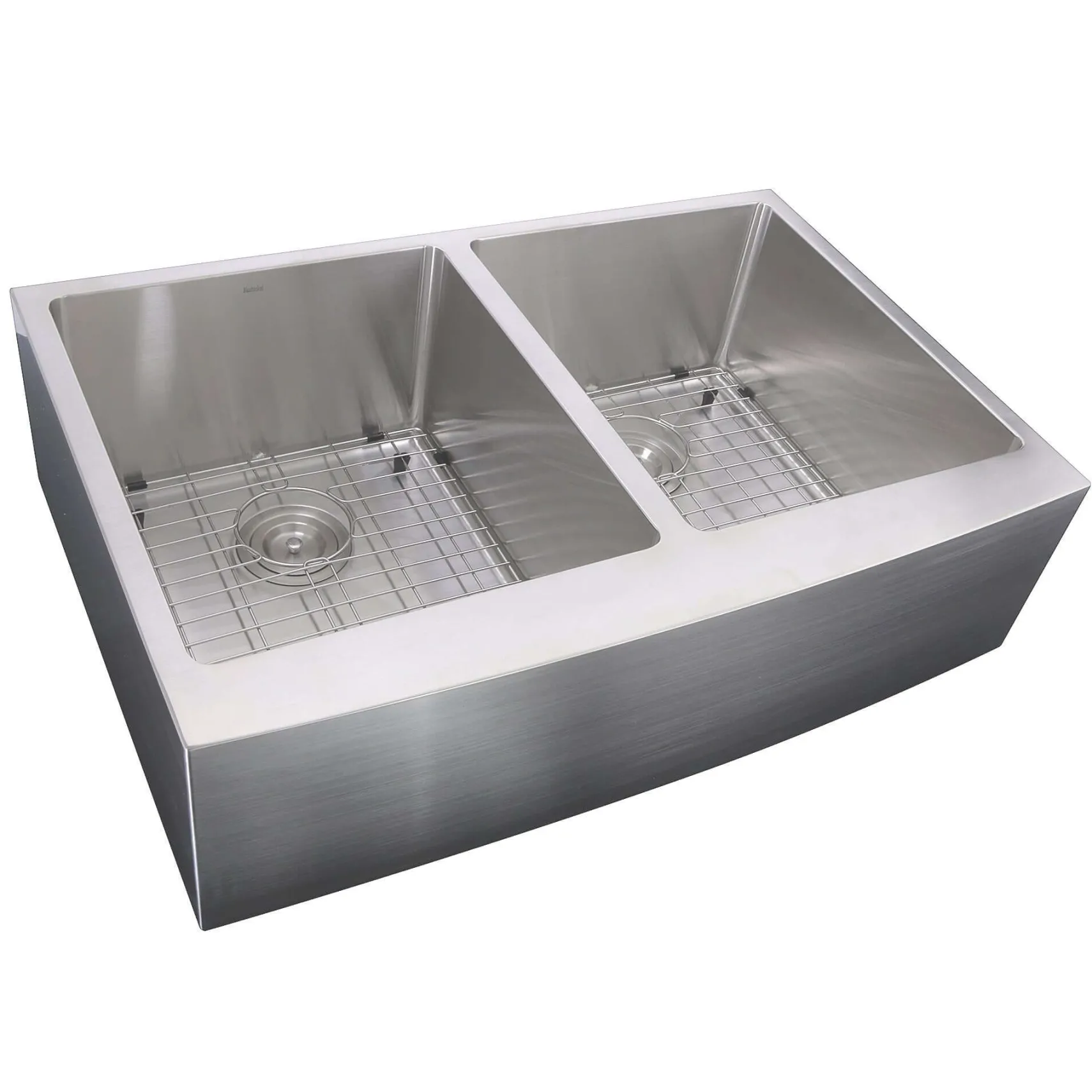 Nantucket Sinks Pro Series 33" Stainless Steel Farmhouse Sink, 16 Gauge, Double Bowl, APRON332210-DBL-SR