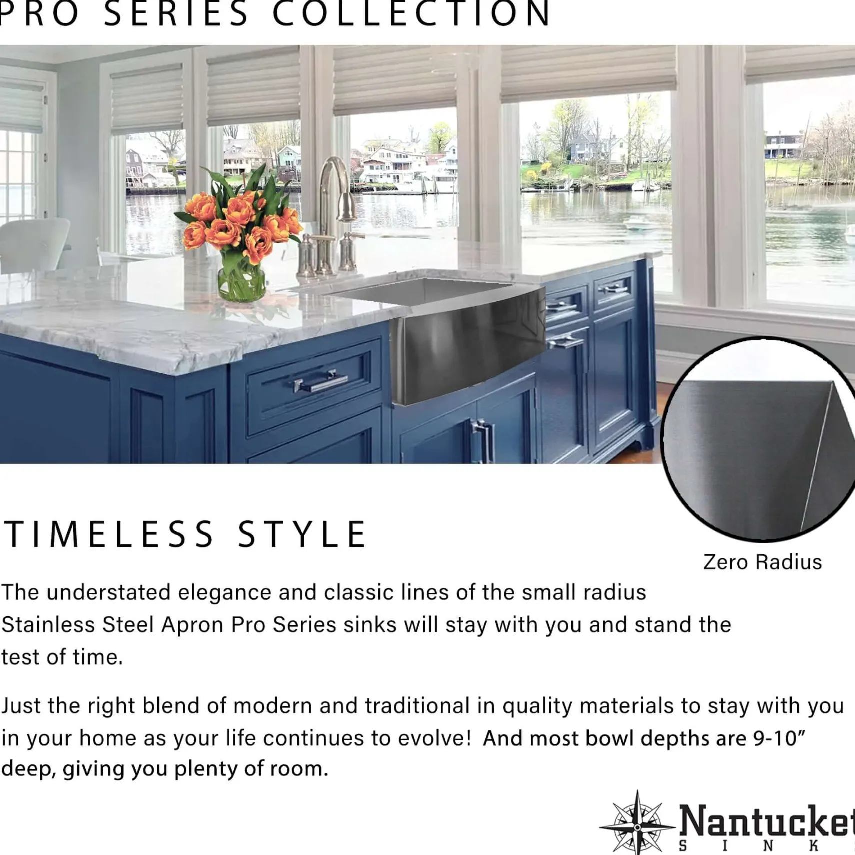 Nantucket Sinks Pro Series 33" Stainless Steel Farmhouse Sink, 16 Gauge, APRON332010-16