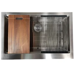 Nantucket Sinks Pro Series 33" 304 Stainless Steel Workstation Farmhouse Sink with Accessories, 16 Gauge, AP-PS-3221-16