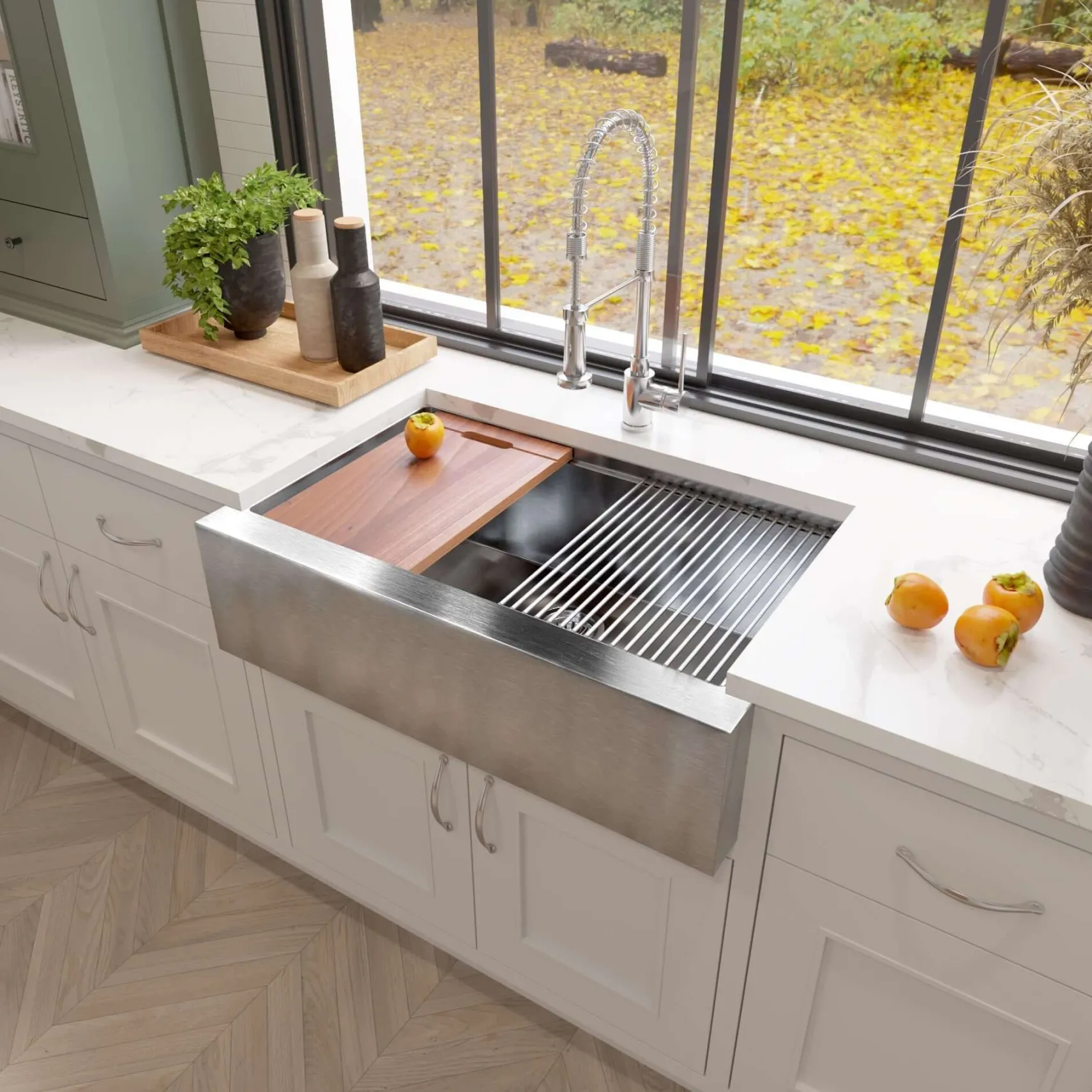 Nantucket Sinks Pro Series 33" 304 Stainless Steel Workstation Farmhouse Sink with Accessories, 16 Gauge, AP-PS-3221-16