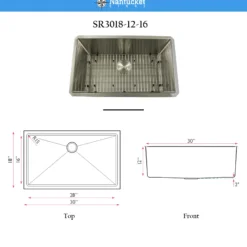Nantucket Sinks Pro Series 30" Undermount 304 Stainless Steel Kitchen Sink, SR3018-12-16