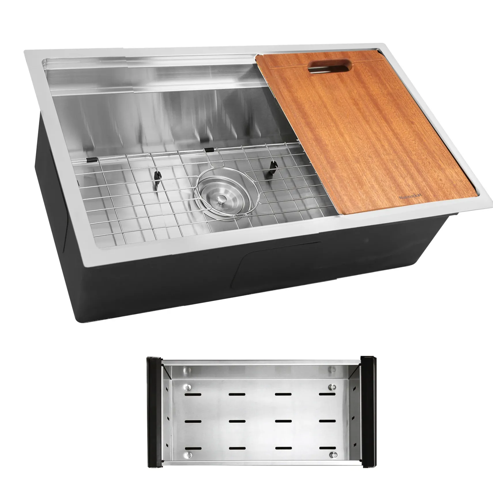 Nantucket Sinks Pro Series 28" Undermount 304 Stainless Steel Kitchen Sink with Accessories, 16 Gauge, SR-PS2-2818-16