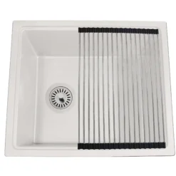 Nantucket Sinks Rockport 22" Dual Mount Granite Composite Workstation Kitchen Sink with Accessories, White, PR2219PS-W