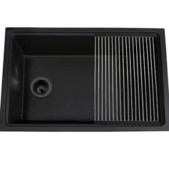 Nantucket Sinks Rockport 30" Dual Mount Granite Composite Workstation Kitchen Sink with Accessories, Black, PR3019PS-BL