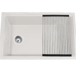Nantucket Sinks Rockport 30" Dual Mount Granite Composite Workstation Kitchen Sink with Accessories, White, PR3019PS-W