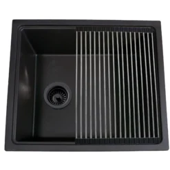 Nantucket Sinks Rockport 22" Dual Mount Granite Composite Workstation Kitchen Sink with Accessories, Black, PR2219PS-BL